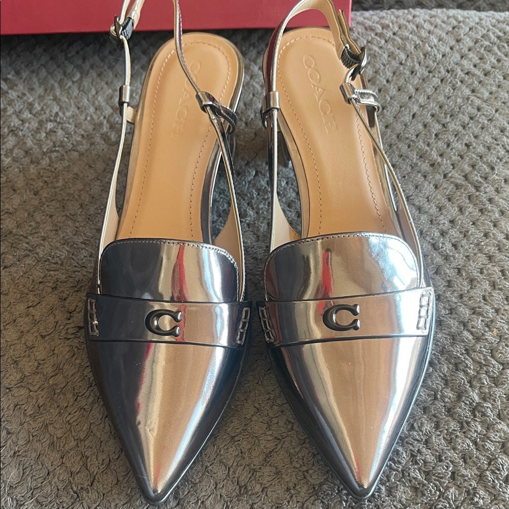 Coach Metallic Silver Slingback Heels